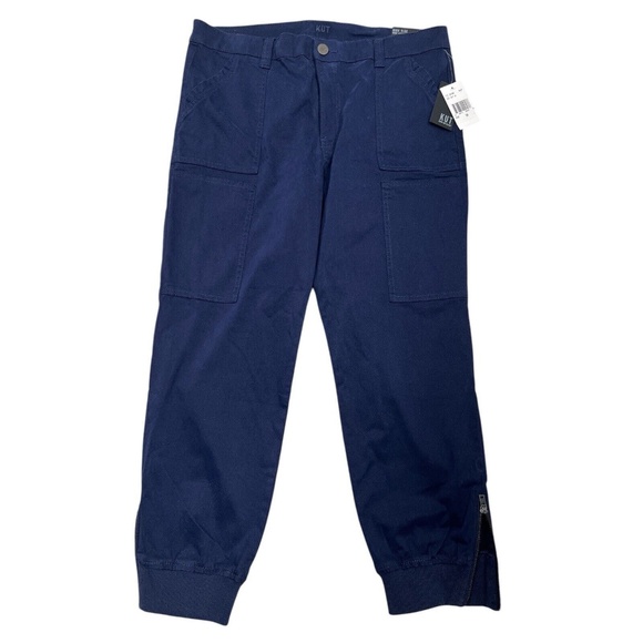Kut From The Kloth Jogger Pants High Rise Crop Cargo Pockets Zip Ankles Blue 14 - Picture 1 of 16